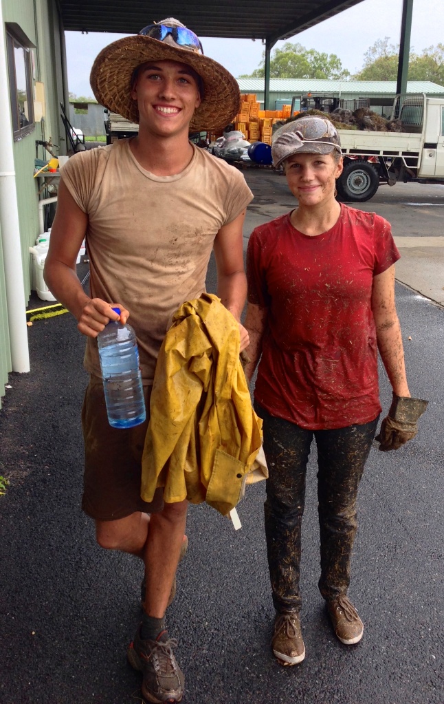 Sarah & Malte after a hard day of mulching - not the most fun job!